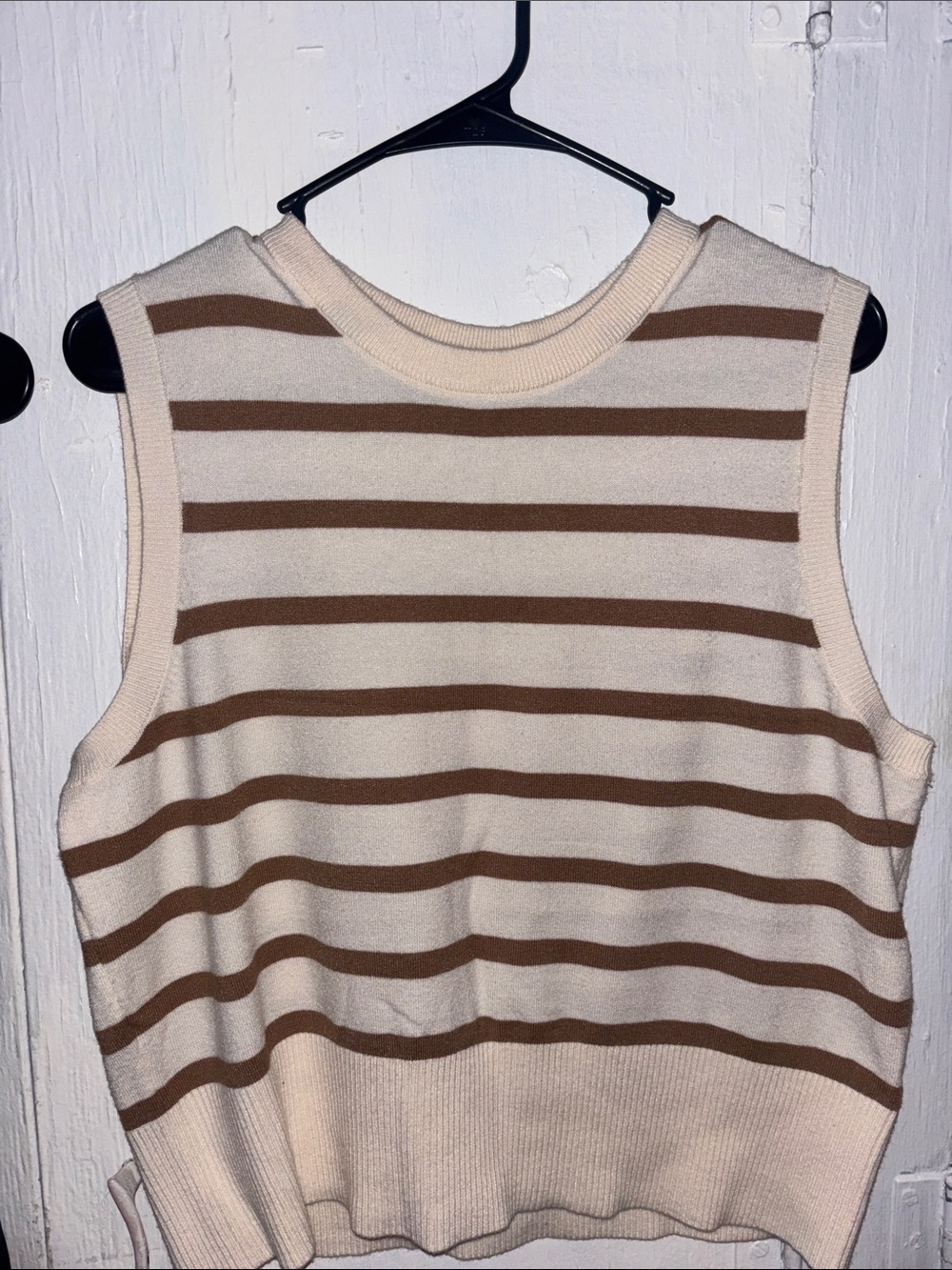 Striped Knit Sleeveless Tank Top in Cream and Brown